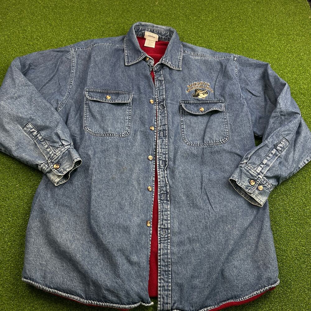 Vintage Disney Mickey's Mountain Lodge Lined Fleece Denim Jacket Sz L